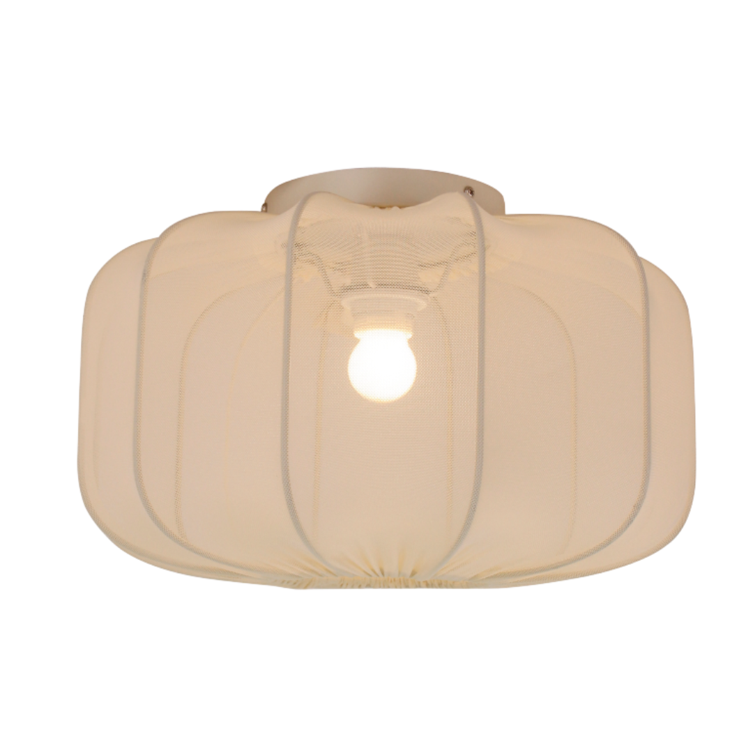 Chericoni Lecce plafondlamp met ronde textiele kap in natuurlijke kleur, passend bij Scandinavische en Japandi interieurs.