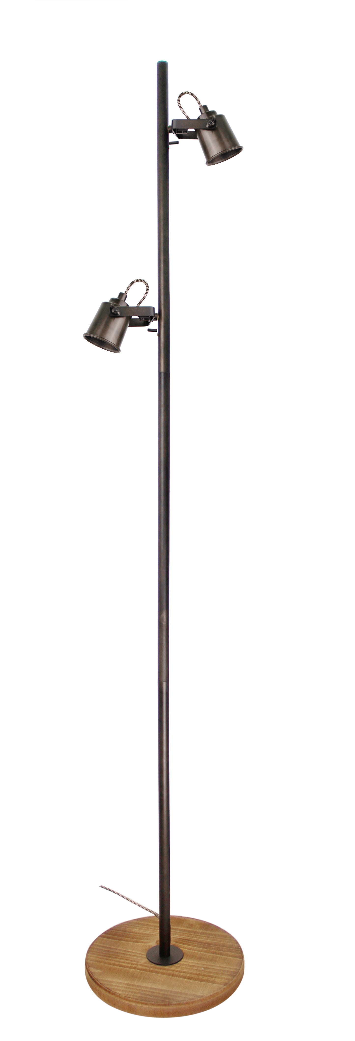 Chericoni Tazza Vloerlamp - 2 Lampen - Zwart Black Steel met Vintage Hout