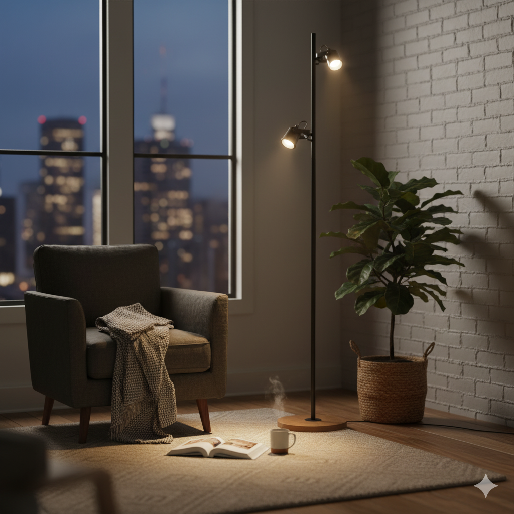 Chericoni Tazza Vloerlamp - 2 Lampen - Zwart Black Steel met Vintage Hout