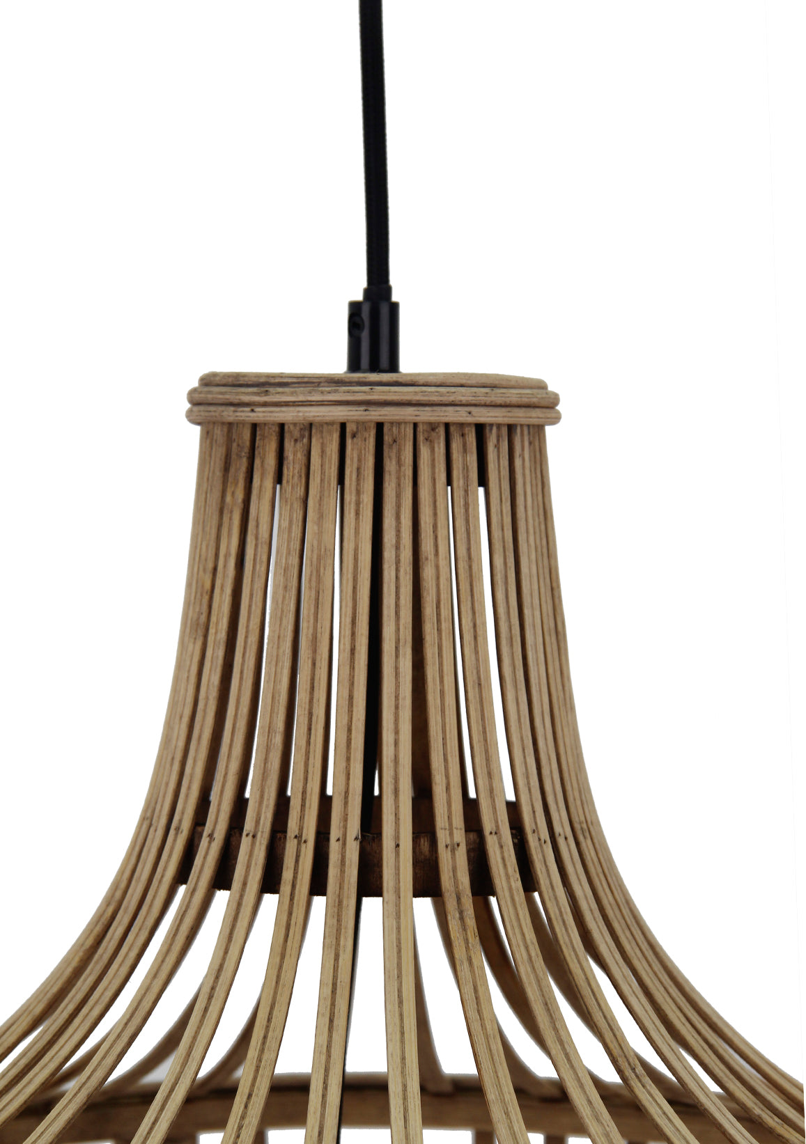 Chericoni Trapeze hanglamp in zwart-bruin bamboe met FSC keurmerk, materiaal, modern natuurontwerp voor sfeervolle verlichting.