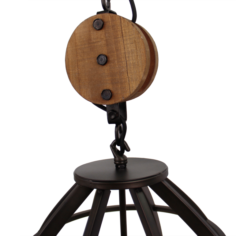 Chericoni Aperto hanglamp, 1 lichts, Ø47 cm, zwart en hout, ideaal voor sfeervolle verlichting.