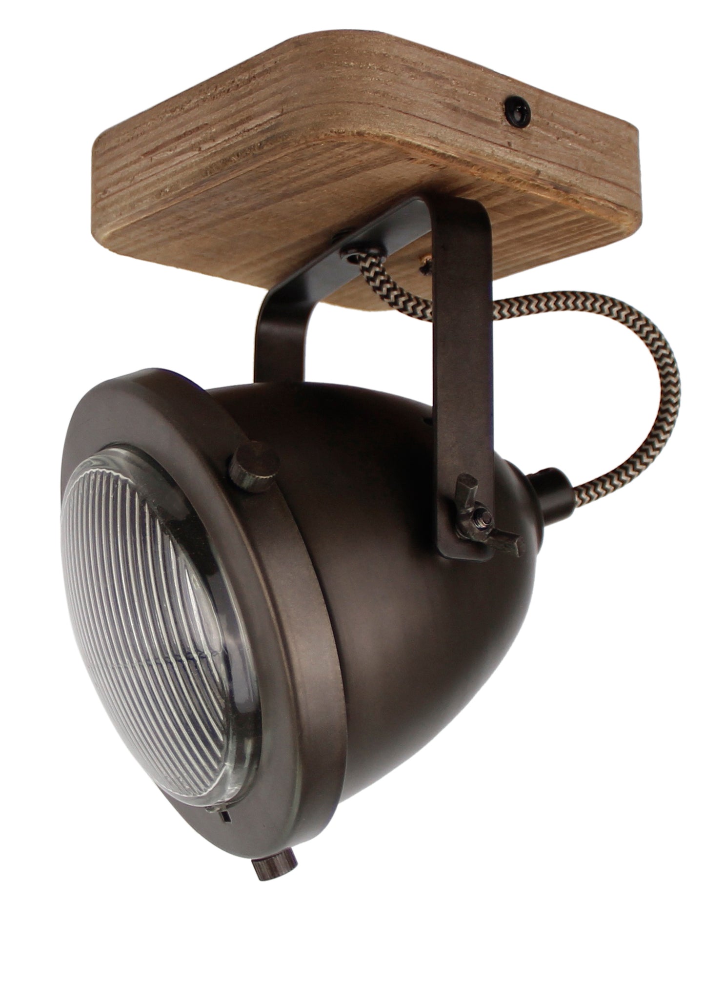 Chericoni Bella plafondspot, 1 licht, Ø 13 cm, GU10, zwart staal met vintage hout, perfect voor stijlvolle en moderne ruimtes.