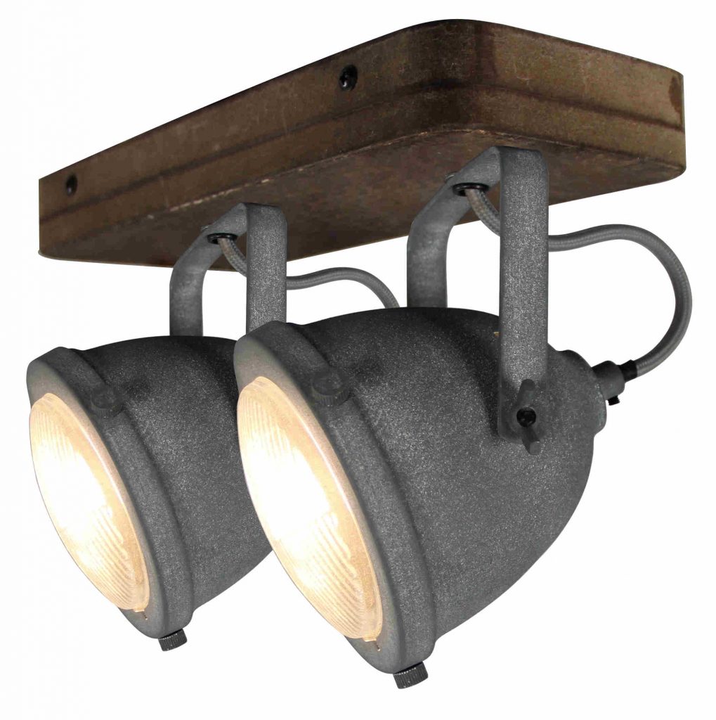Chericoni Bella plafondspot, 2 lichts, Ø 13 cm, GU10, black steel met vintage hout, ideaal voor sfeervolle en moderne verlichting.