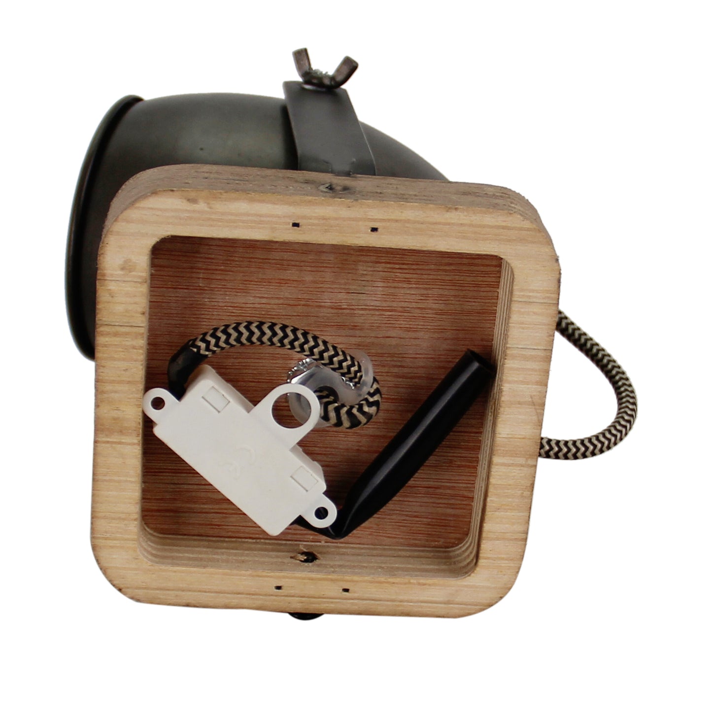 Chericoni Dolce plafondspot in zwart-brons met vintage houten accent, 1 lichts, Ø9 cm, ideaal voor een gezellige sfeer.