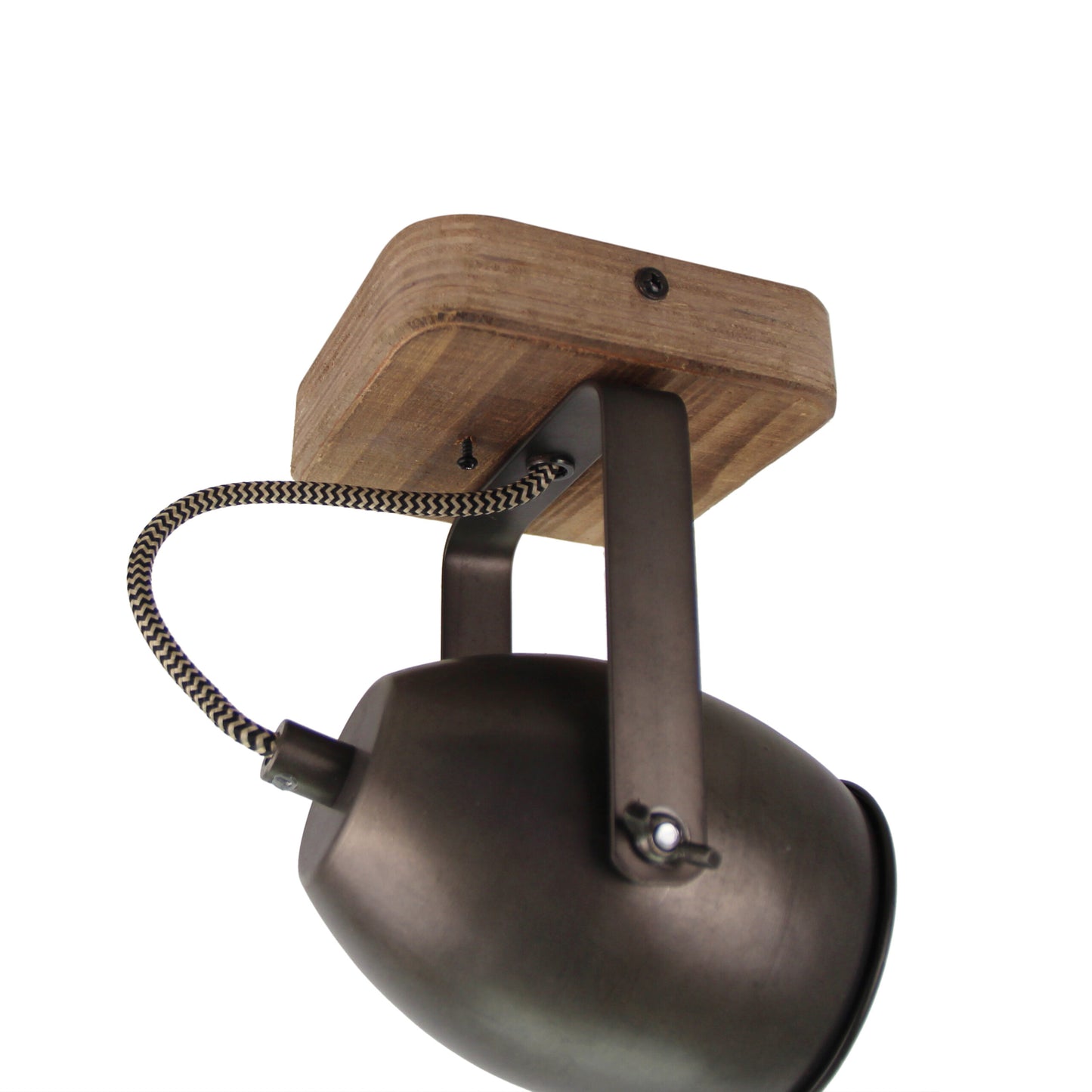 Chericoni Dolce plafondspot in zwart-brons met vintage houten afwerking, 1 lichts, Ø9 cm, perfect voor sfeervolle verlichting.