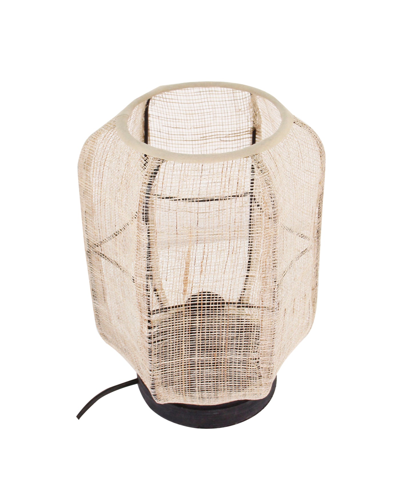 Vooraanzicht van Chericoni Nature Jute tafellamp, 1 lichts, Ø22 cm, E27 fitting, bamboe en hout in natuurlijke stijl.