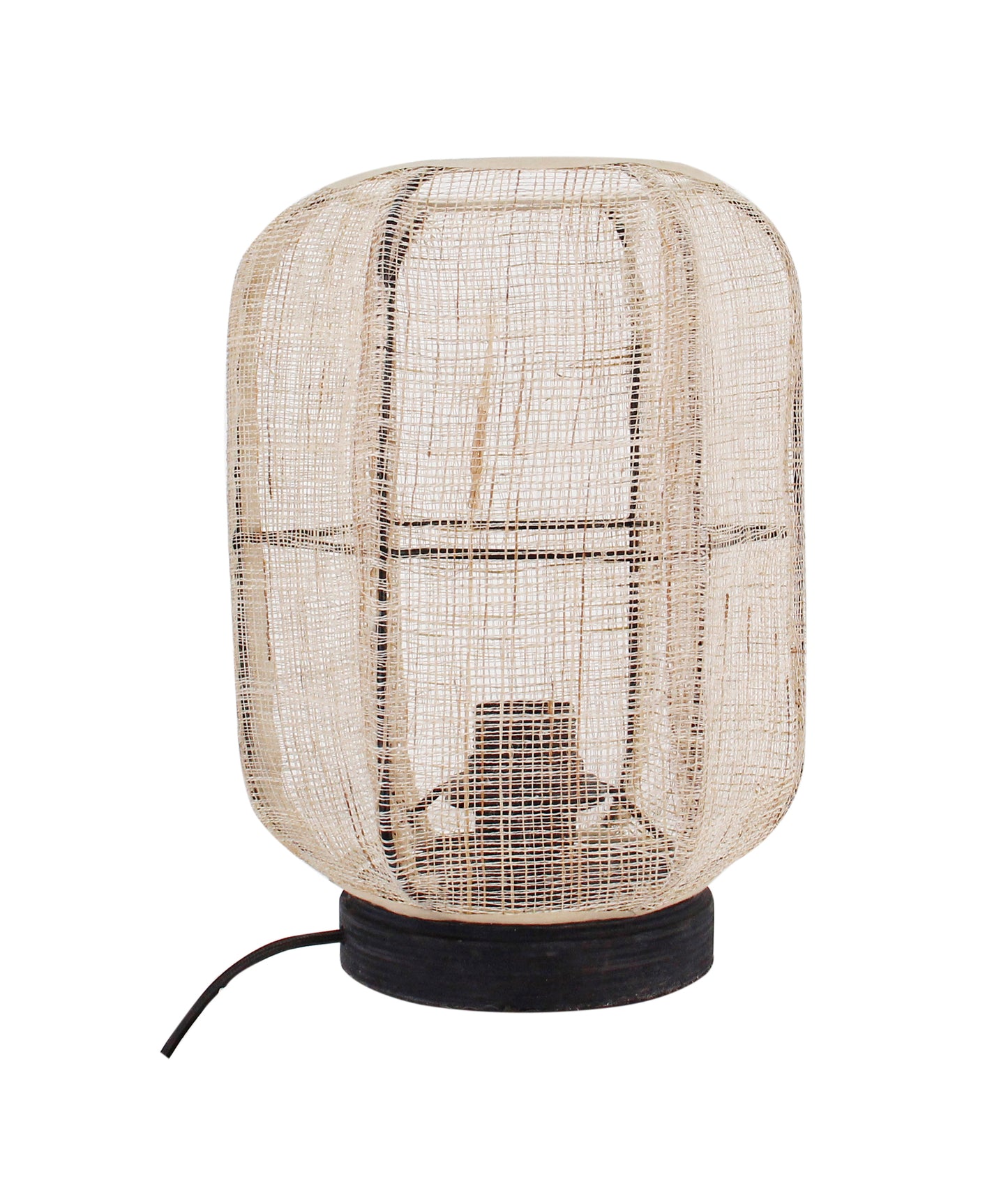 Vooraanzicht van Chericoni Nature Jute tafellamp, 1 lichts, Ø22 cm, E27 fitting, gemaakt van bamboe en hout.