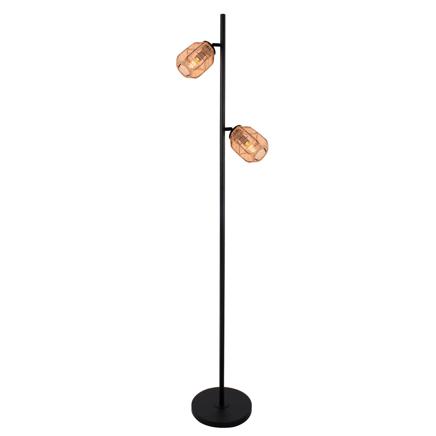 Chericoni Nature Jute vloerlamp met bamboe houten basis, 2 lichts en E14 fitting. Natuurlijke uitstraling en sfeervolle verlichting.