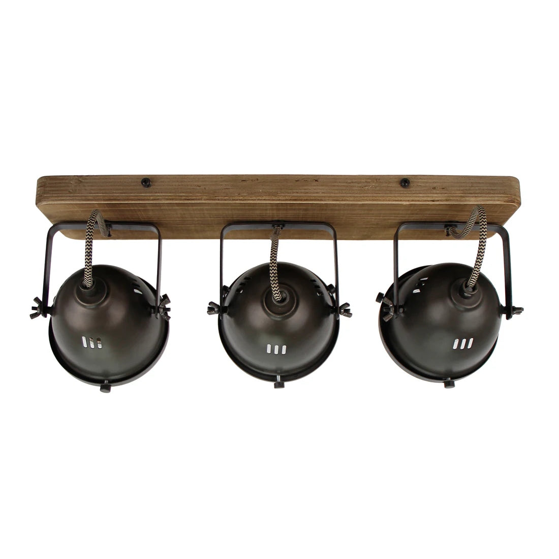 Chericoni Bella plafondspot, 3 lichts, Ø 13 cm, GU10, black steel met vintage hout, ideaal voor accentverlichting in elk interieur.