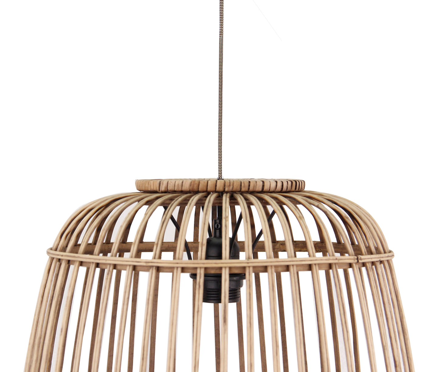 Chericoni Trapeze hanglamp in zwart-bruin bamboe met FSC keurmerk, 1 lichts, modern natuurontwerp voor sfeervolle verlichting.