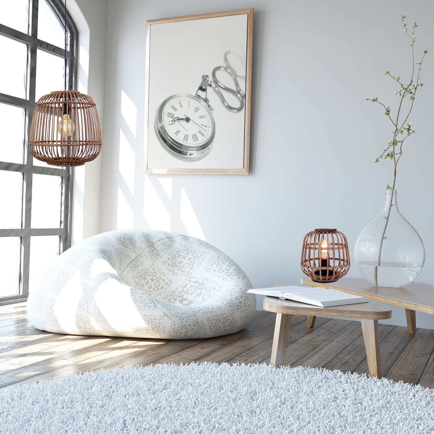 Chericoni Nature Trapeze hanglamp, 1-lichts, met een diameter van 40cm, gemaakt van natuurlijk materiaal, met een E27 fitting.