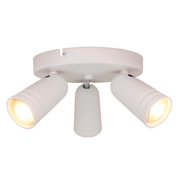 Strakke witte Chericoni Spero spotlamp met drie lichtpunten en compact design.