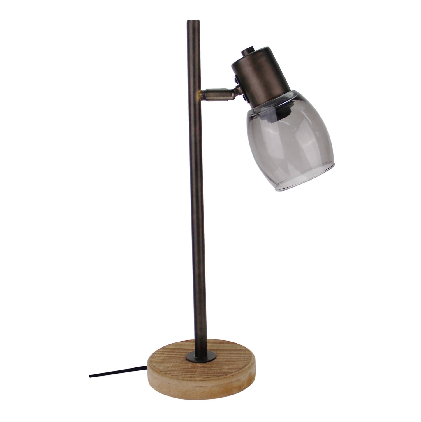 De Chericoni Sylvie Tafellamp (Ø8 cm) in zwart met vintage hout en smoke rookglas is een stijlvolle eyecatcher. De getinte glazen kap geeft een warm licht en creëert sfeer.