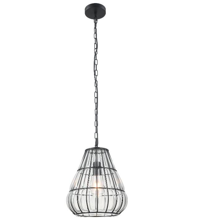 De Chericoni Venezia Uno Hanglamp van zwart metaal met helder glas creëert een bijzonder lichtspel op plafond en muur.