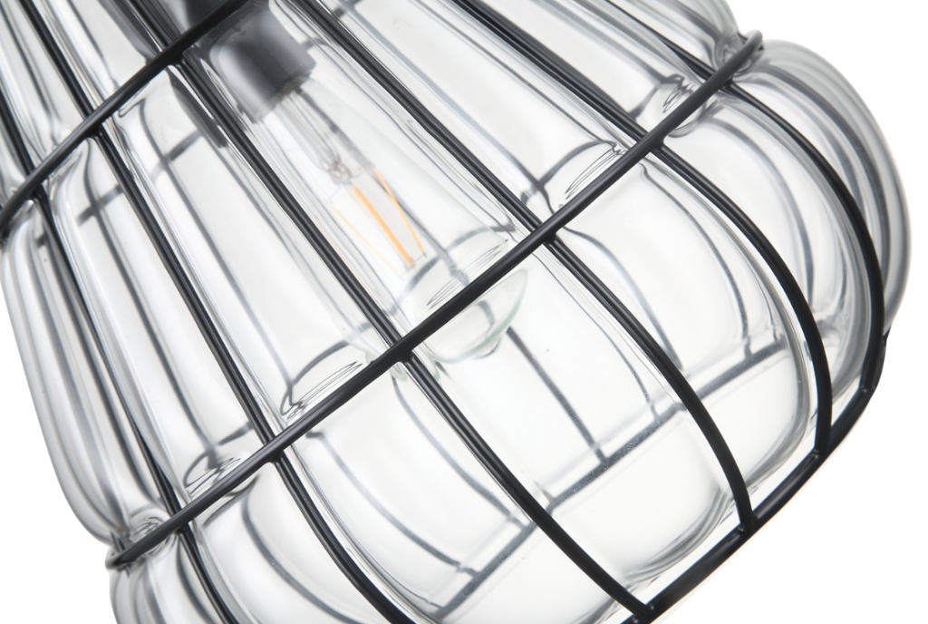De Chericoni Venezia Uno Hanglamp van zwart metaal met helder glas creëert een bijzonder lichtspel op plafond en muur.