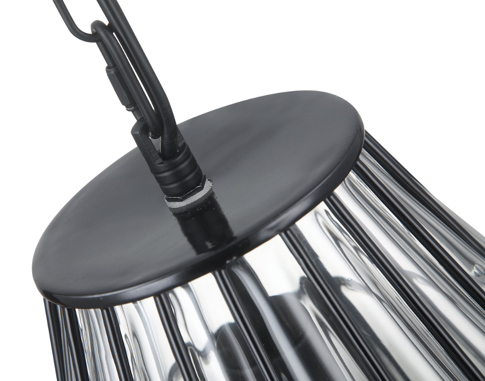 De Chericoni Venezia Uno Hanglamp van zwart metaal met helder glas creëert een bijzonder lichtspel op plafond en muur.