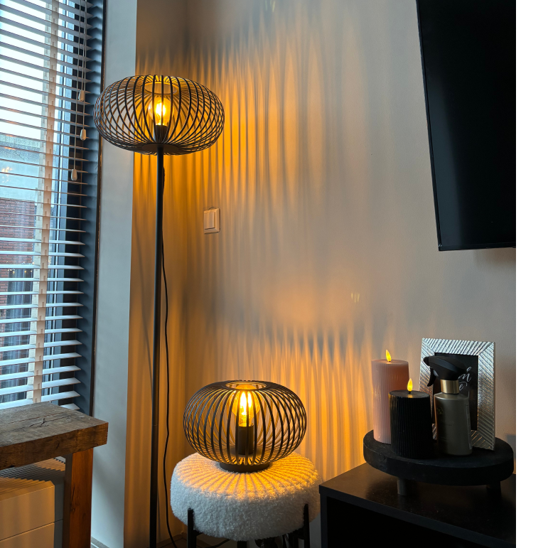 Chericoni Curvato Vloerlamp – 1 lichts – Ø40 cm – E27 – Hoogte 59 of 143 cm – Zwart