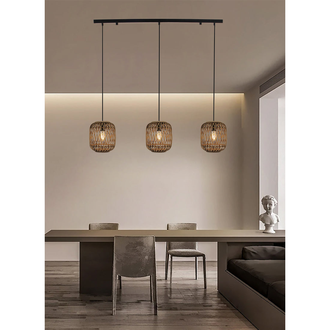 Chericoni Nature Diagonaal hanglamp – 3-lichts – 122 cm breed – bamboe en natuur hout