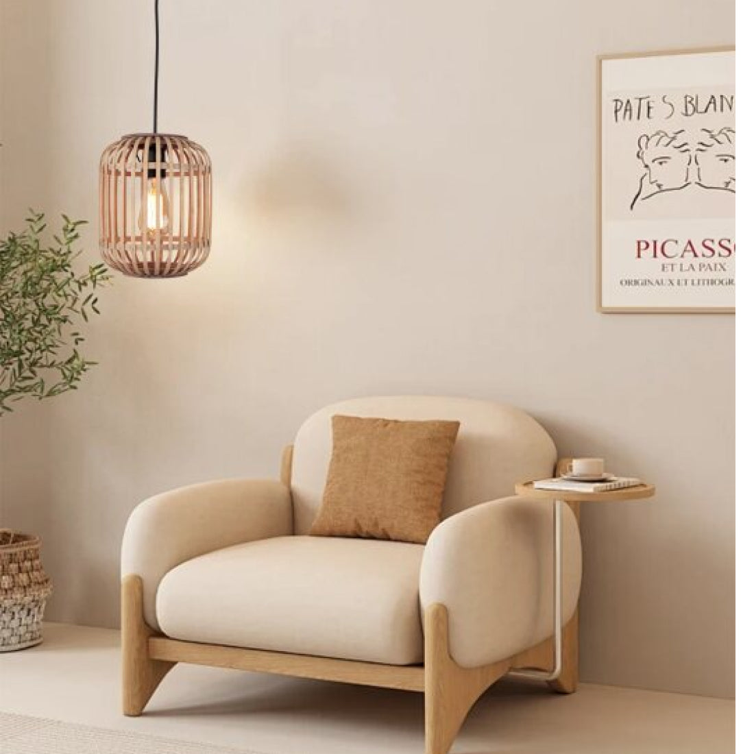 Various Woven Hanglamp - 1 lichts - Ø22 cm - Bamboe - Natuur/Beige