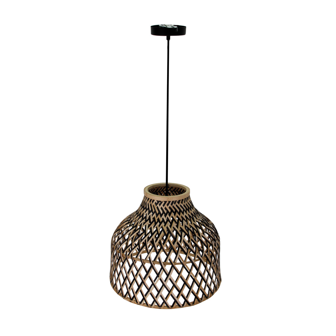 Volledige afbeelding van de Various Weaving 1-lichts hanglamp in natuur en zwart, tegen een neutrale achtergrond.