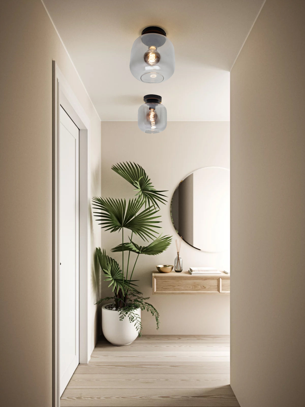 Specchio Plafondlamp met een diameter van 21 cm. De lamp heeft een minimalistische en moderne vormgeving met een matte afwerking.