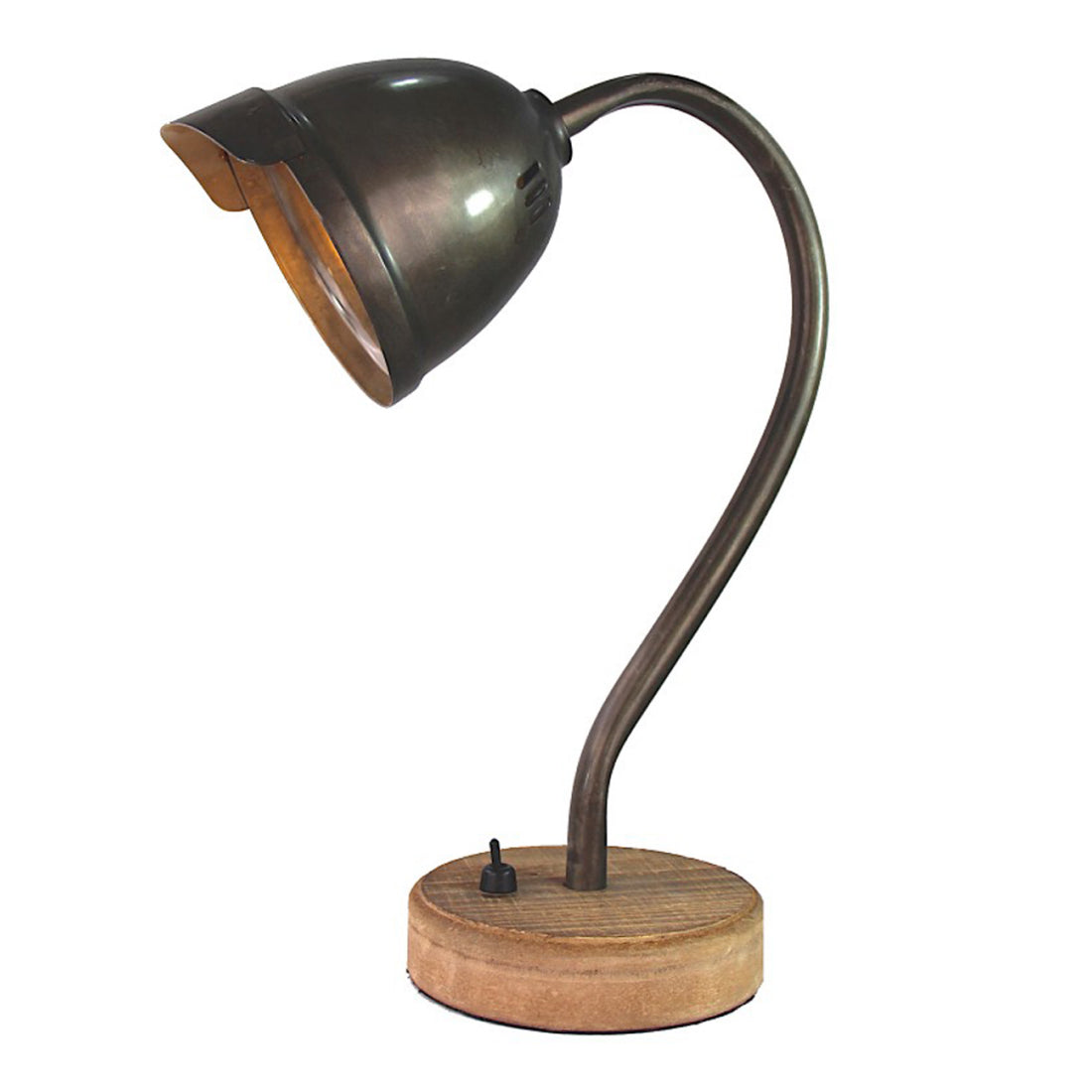 Various tafellamp 1-lichts 31 cm in black steel en hout, volledig afgebeeld tegen neutrale achtergrond.