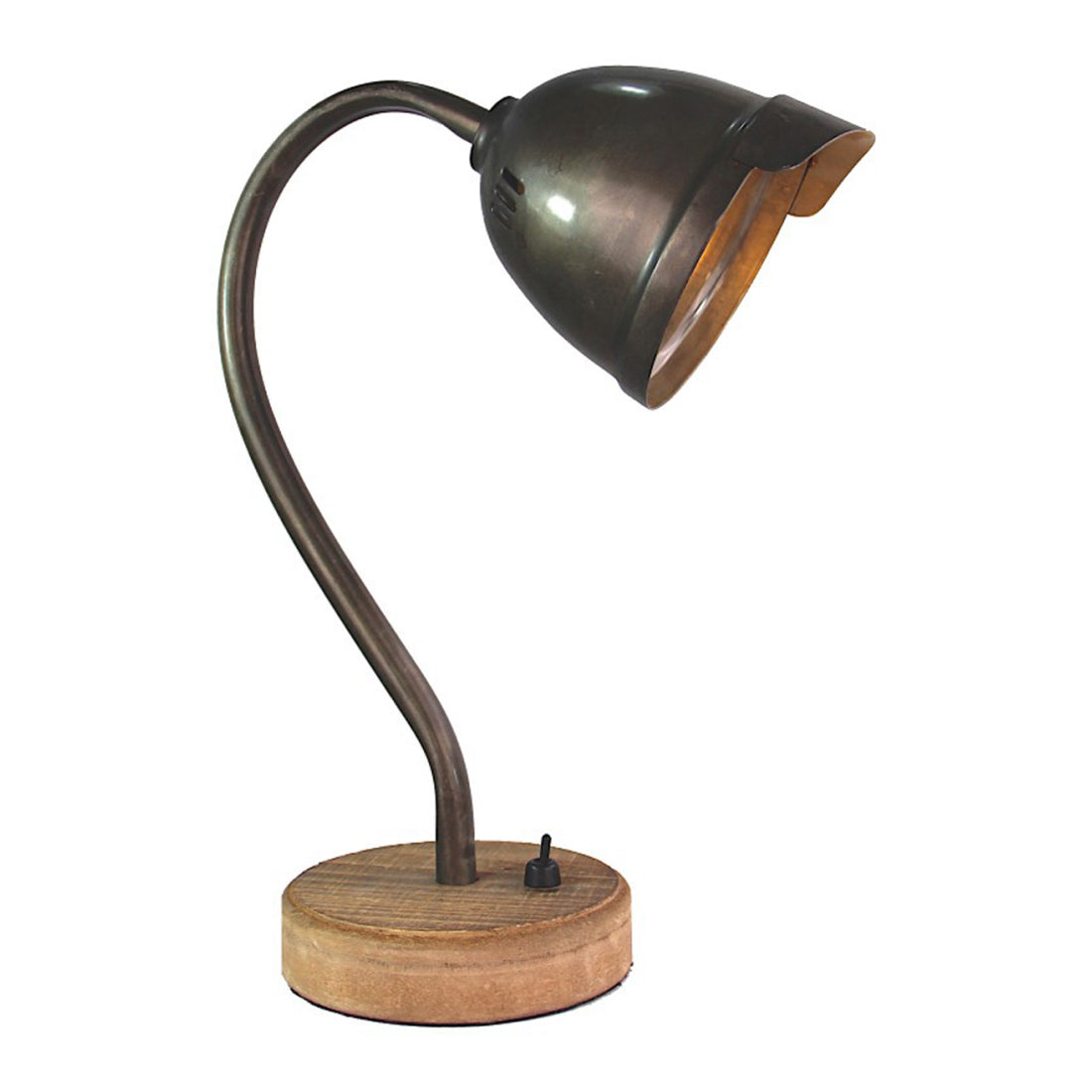 Various tafellamp 1-lichts 31 cm in black steel en hout, volledig afgebeeld tegen neutrale achtergrond.