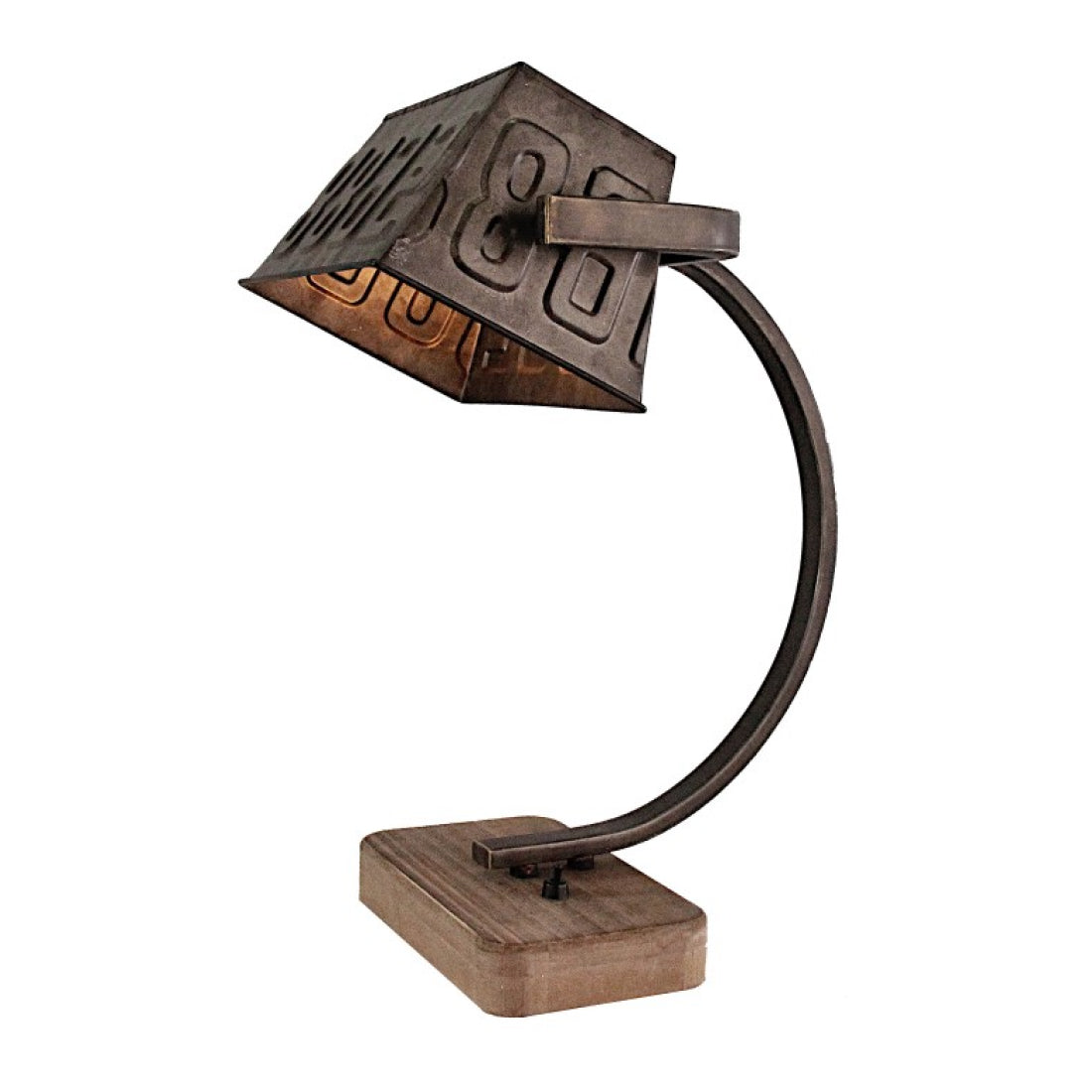 Various tafellamp 39 cm hoog in black steel, hout en metaal, volledig afgebeeld tegen neutrale achtergrond.