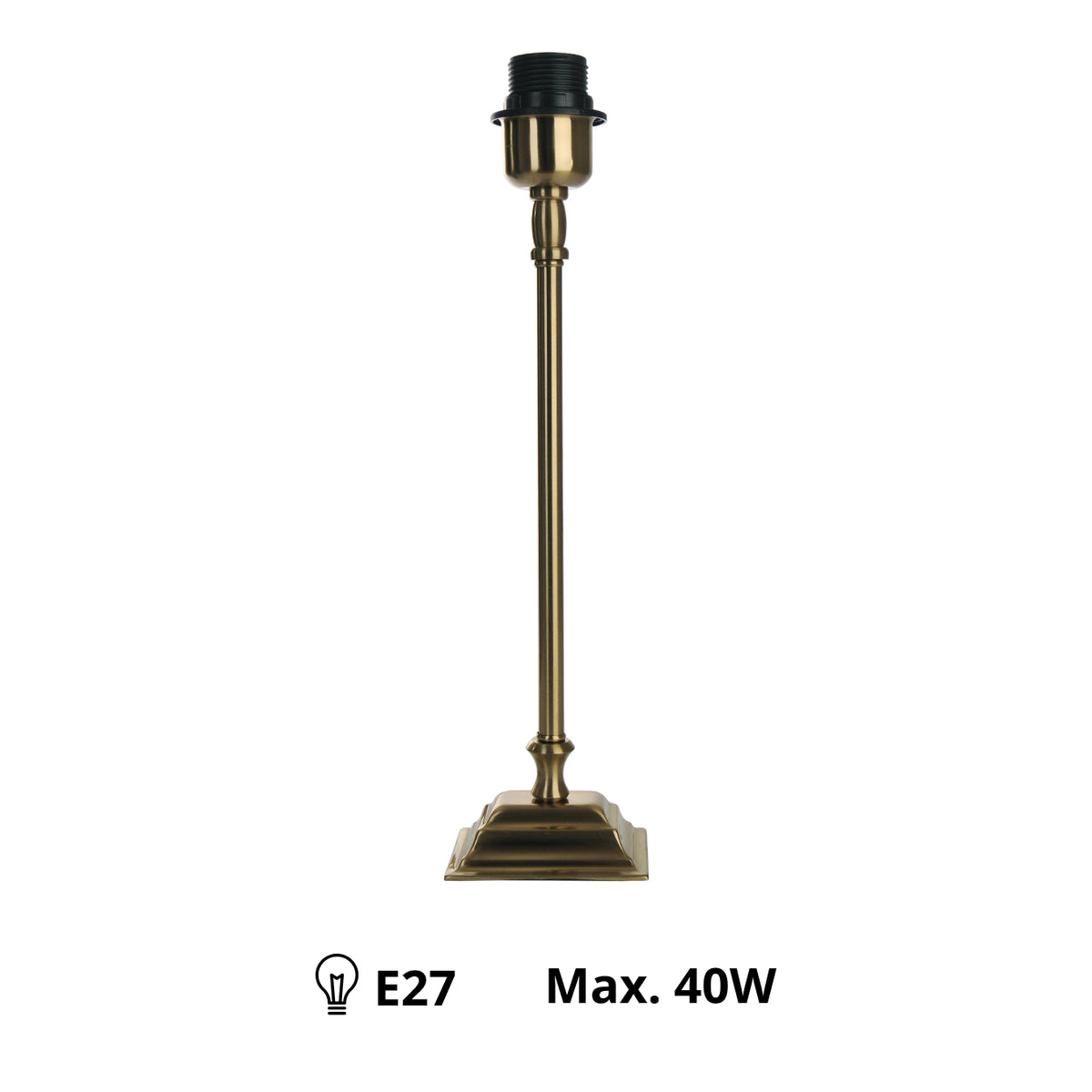 Dichtbijzicht van de messingen lampenvoet in een nostalgische stijl. Een prachtige basis voor jouw unieke lamp.