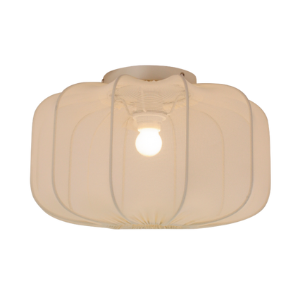 Chericoni Lecce plafondlamp met ronde textiele kap in natuurlijke kleur, passend bij Scandinavische en Japandi interieurs.