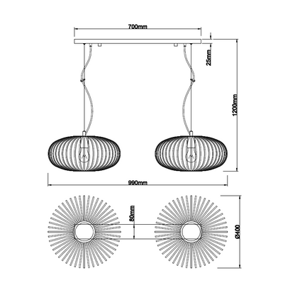 Chericoni Curvato Hanglamp - 2 Lichts - Ø 40 cm - E27 - Zwart