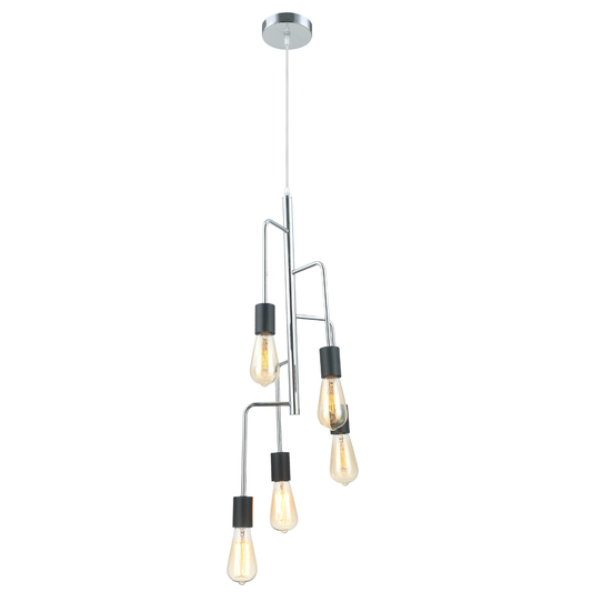 Chericoni Retro hanglamp – Chroom – Zwart – 5 lichts