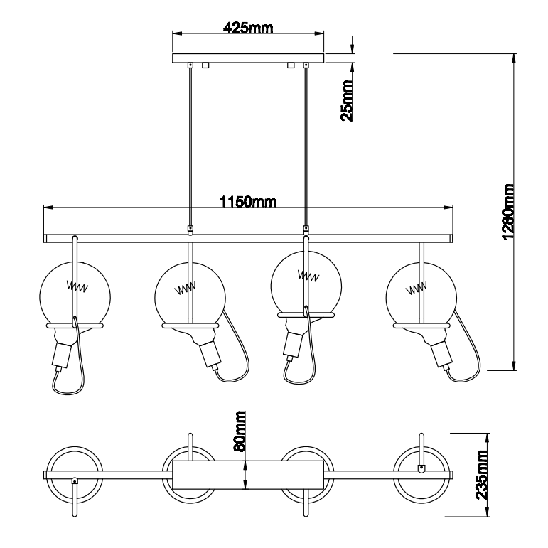 Chericoni Anello Hanglamp – 4 lichts – E27 – Zwart