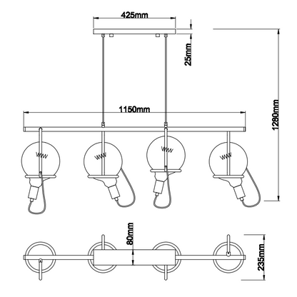 Chericoni Anello Hanglamp – 4 lichts – E27 – Zwart