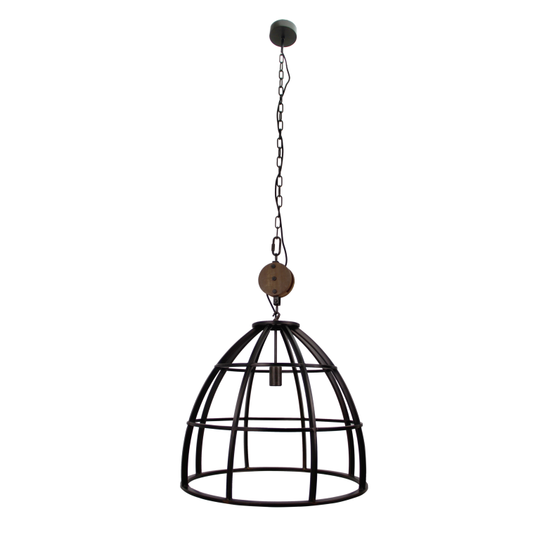 Zwarte Chericoni Aperto hanglamp met houten detail, Ø60 cm, E27 fitting, groot en elegant.