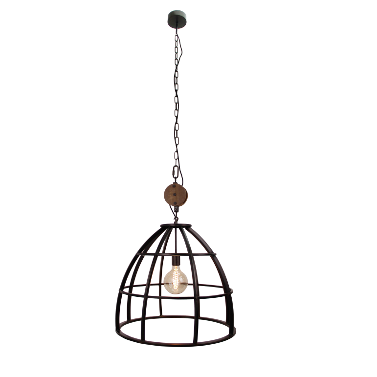 Chericoni Aperto hanglamp, Ø60 cm, zwart met hout, 1 lichts, E27 fitting, voor een stijlvol interieur.
