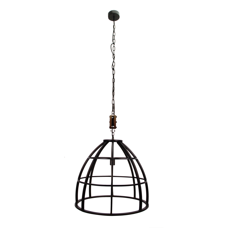 Chericoni Aperto hanglamp, 1 lichts, zwart en hout design, Ø60 cm, sfeervolle verlichting.