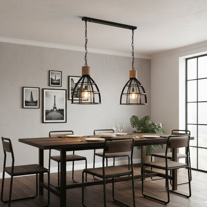 Chericoni Aperto Hanglamp - 2 lichts - Ø47,5 cm - Zwart/Hout