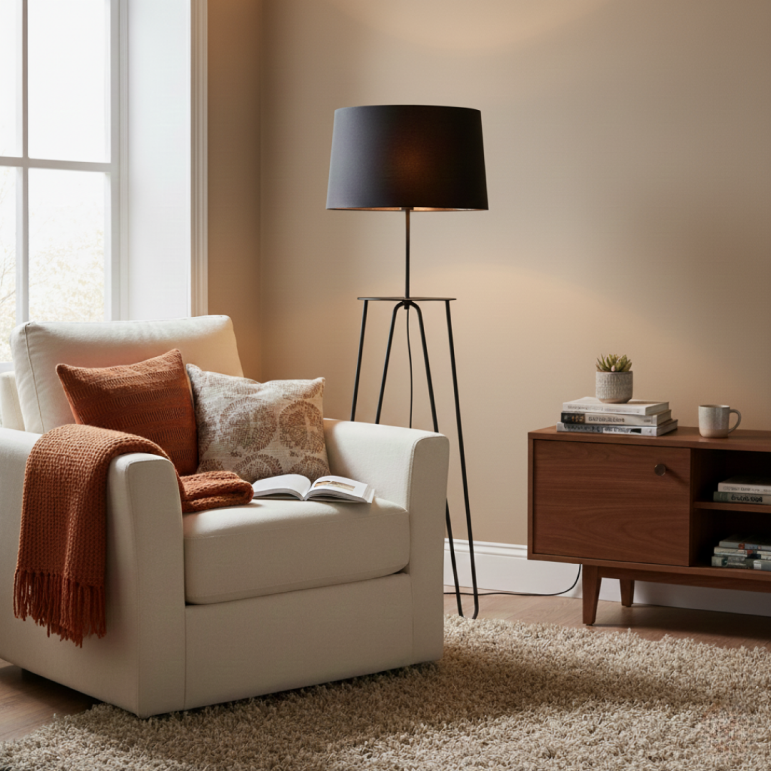 Chericoni Arezzo Vloerlamp – Modern Design – Zwart met Zwarte Kap – 1-lichts – Strakke Sfeerverlichting