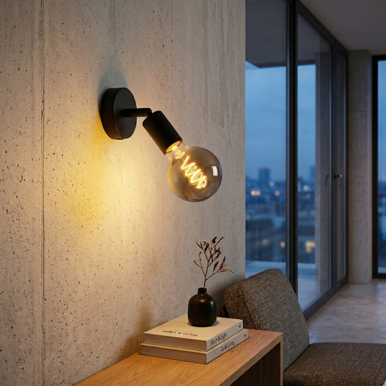 Chericoni Basic Wandlamp – 1 lichts – Ø10 cm – knik zonder snoer – E27 – Zwart