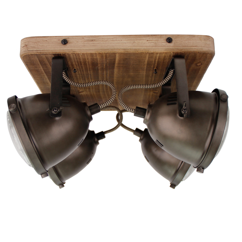 Chericoni Bella Ceiling spot - 4 lights - Ø13 cm - GU10 - Black steel with vintage wood