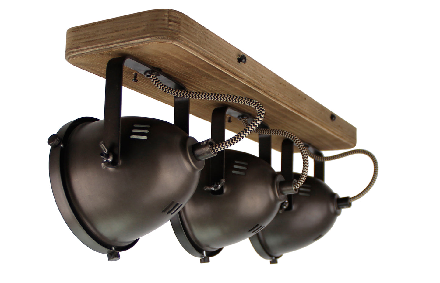 Chericoni Bella plafondspot, 3 lichts, Ø 13 cm, GU10, black steel met vintage hout, ideaal voor accentverlichting in elk interieur.