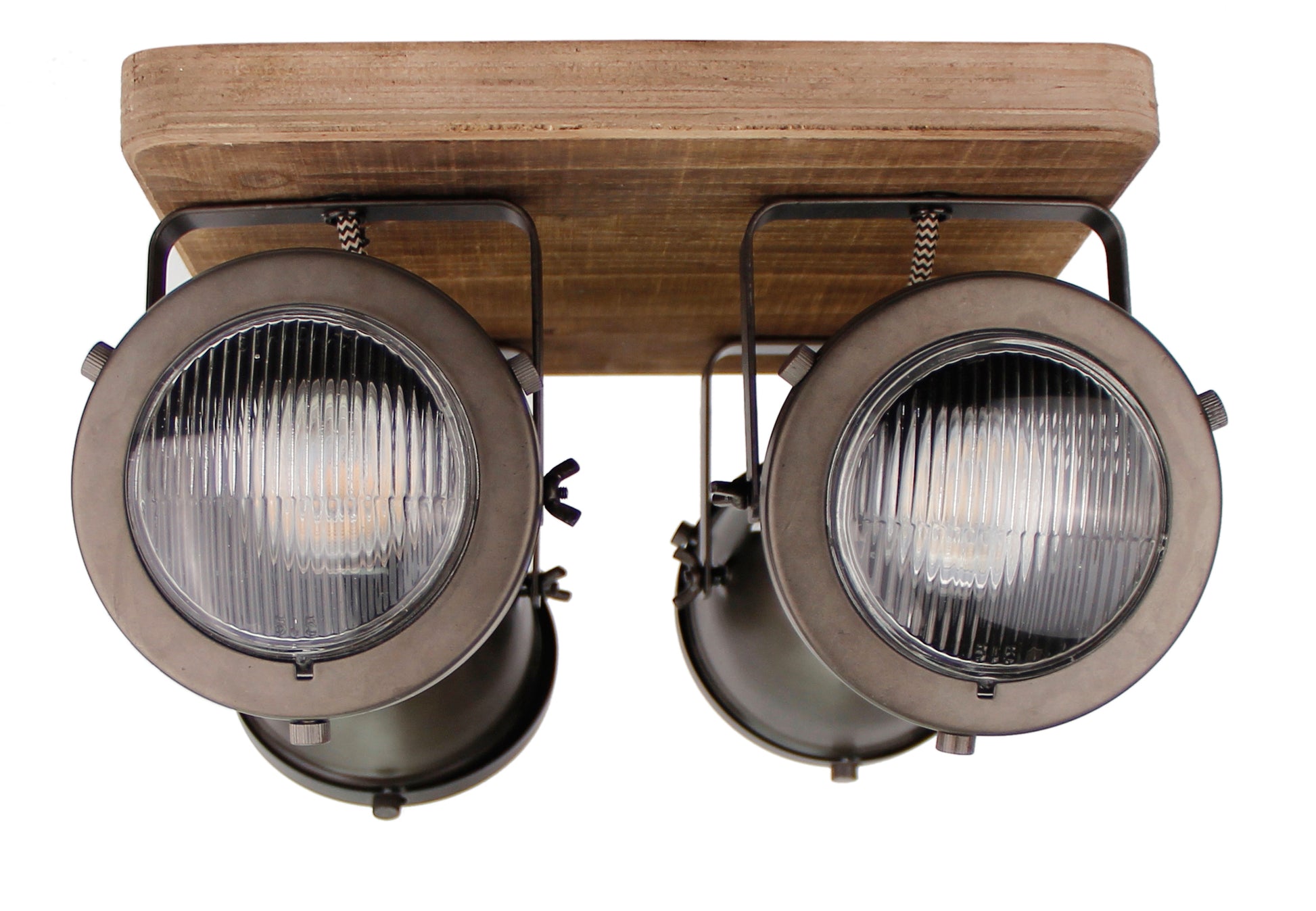 Chericoni Bella plafondspot, 4 lichts, Ø 13 cm, GU10, black steel met vintage hout, ideaal voor warme en sfeervolle verlichting in elke ruimte.