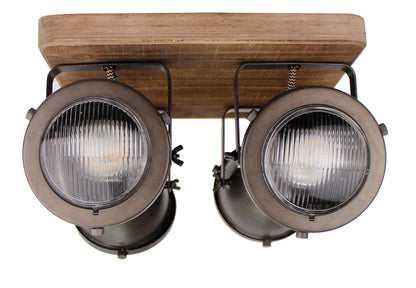 Chericoni Bella plafondspot, 4 lichts, Ø 13 cm, GU10, black steel met vintage hout, ideaal voor warme en sfeervolle verlichting in elke ruimte.