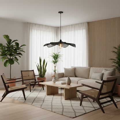 Chericoni Corvo hanglamp – 80 cm – bladvormig design – zwart – 1 lichts – E27