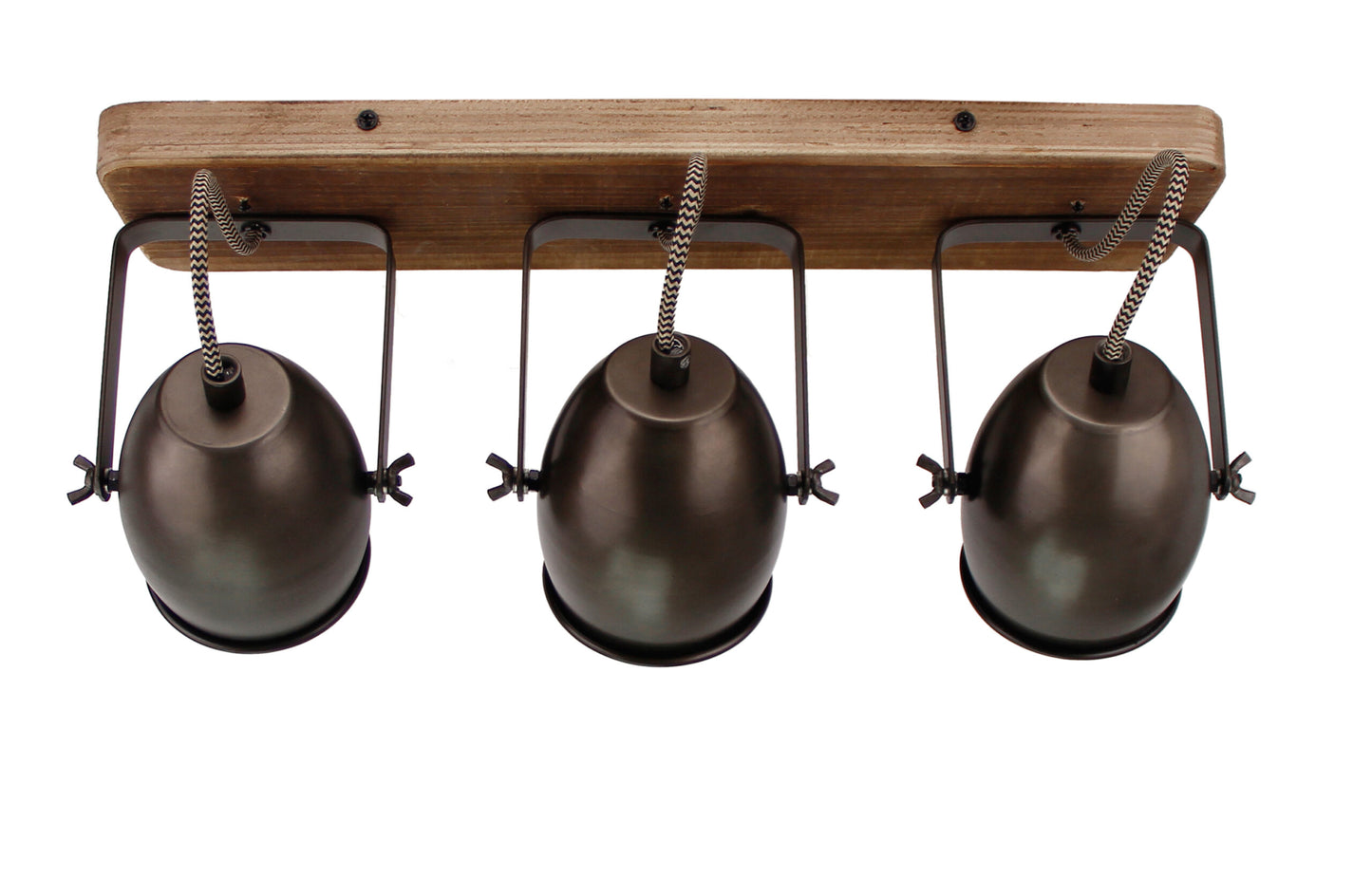 Achteraanzicht van Chericoni Dolce plafondspot 3-lichts, zwart-brons, Ø9cm, met vintage hout voor een industriële touch.