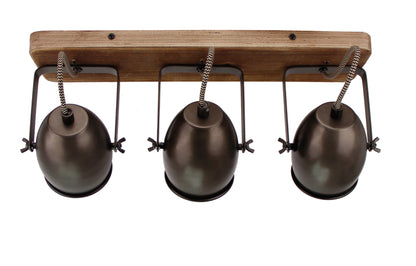 Achteraanzicht van Chericoni Dolce plafondspot 3-lichts, zwart-brons, Ø9cm, met vintage hout voor een industriële touch.