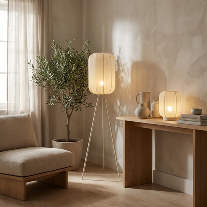 Chericoni Lecce Vloerlamp - Ø32 cm - 1 lichts - Nature - Cream/Beige – Japandi Stijl