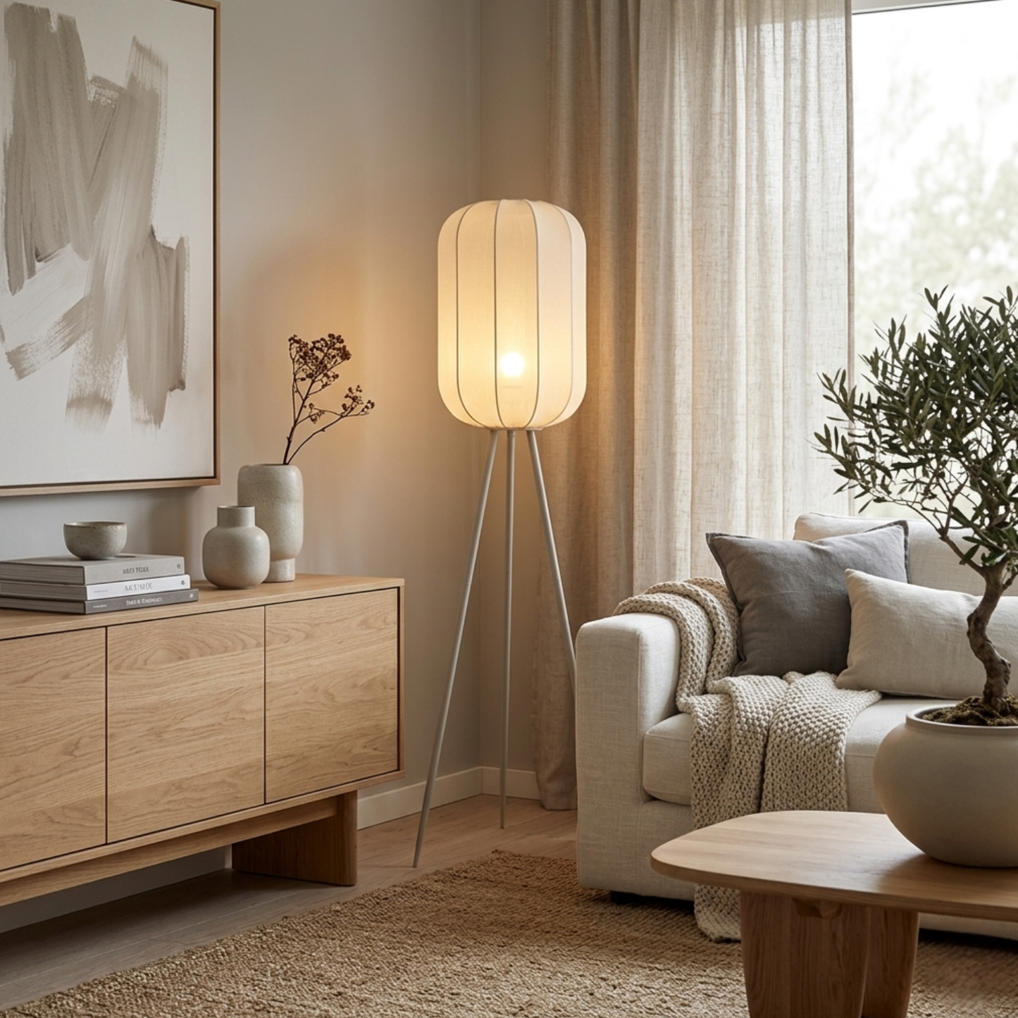 Chericoni Lecce Vloerlamp - Ø32 cm - 1 lichts - Nature - Cream/Beige – Japandi Stijl