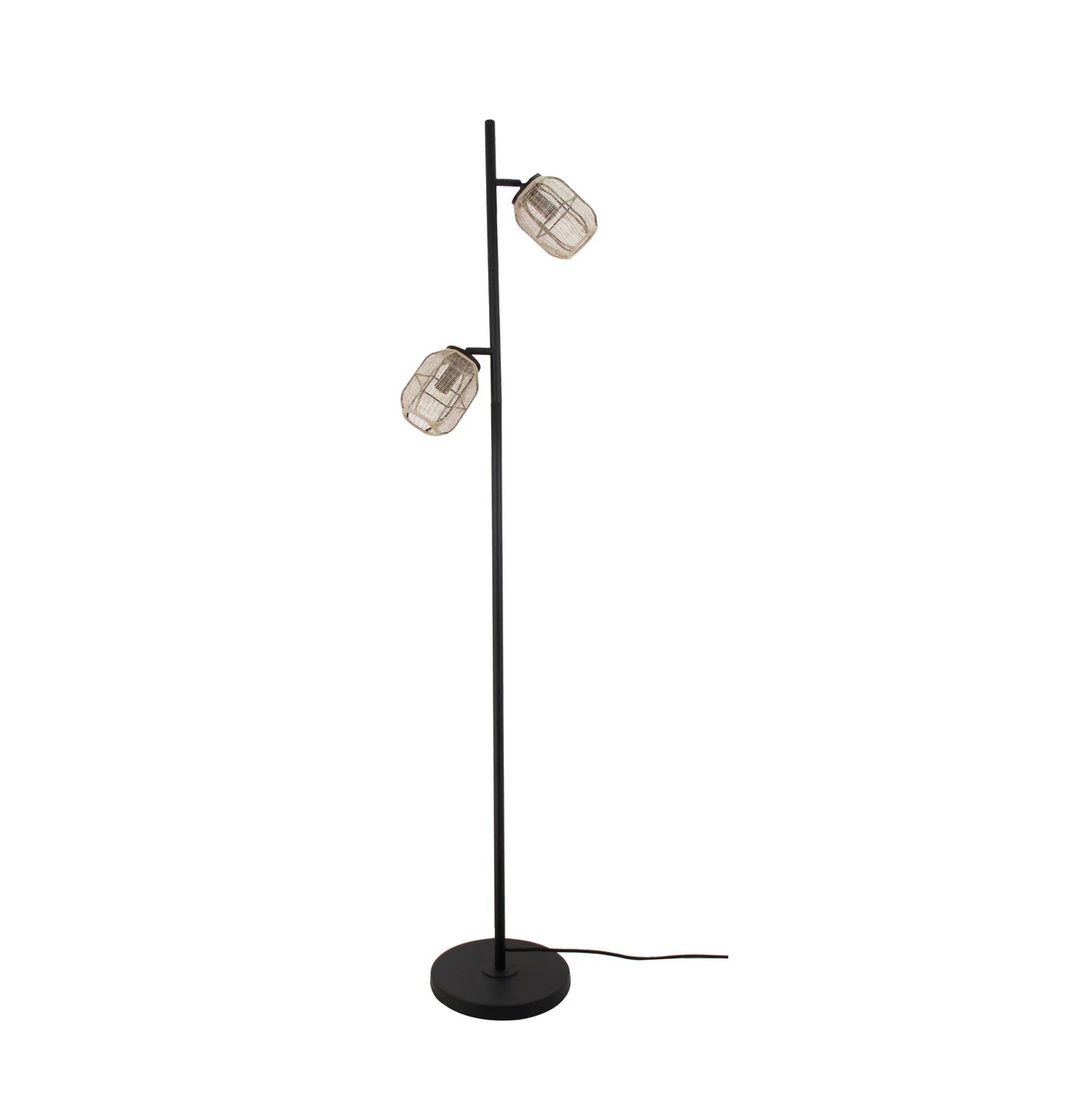 Chericoni Nature Jute vloerlamp met bamboe houten basis, 2 lichts en E14 fitting. Natuurlijke uitstraling en sfeervolle verlichting.